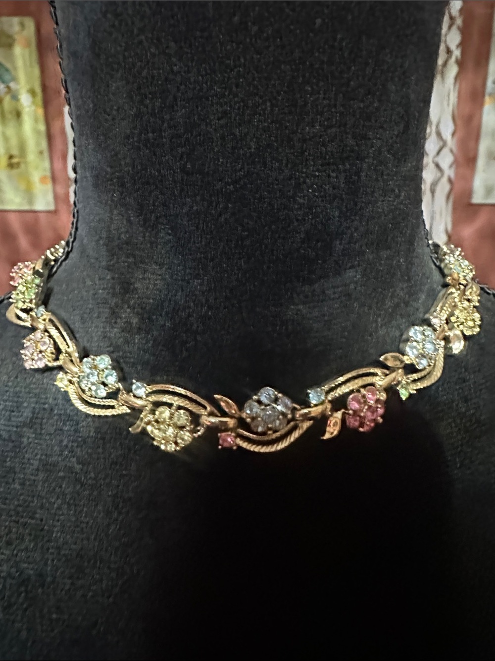 Gold-Tone Multicolor Floral Crystal Choker Necklace